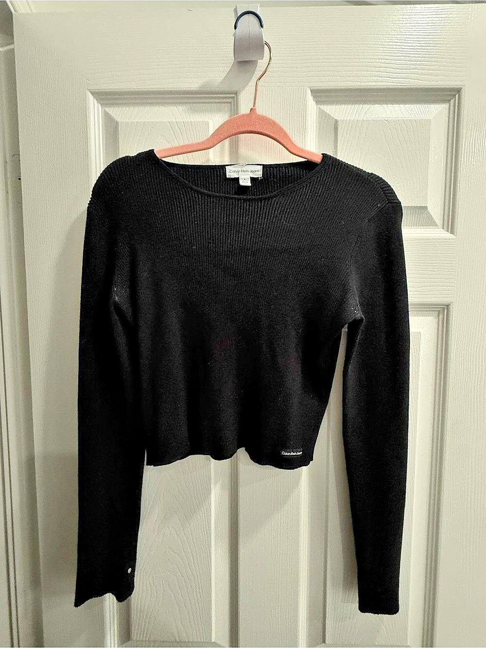 Calvin Klein Jeans Ribbed Long Sleeve Crop Top Black
